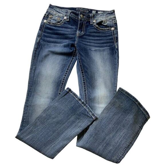 Miss Me Jeans Rhinestones Distressed Women's Size 28 Bootcut Medium Wash Denim - Picture 3 of 12